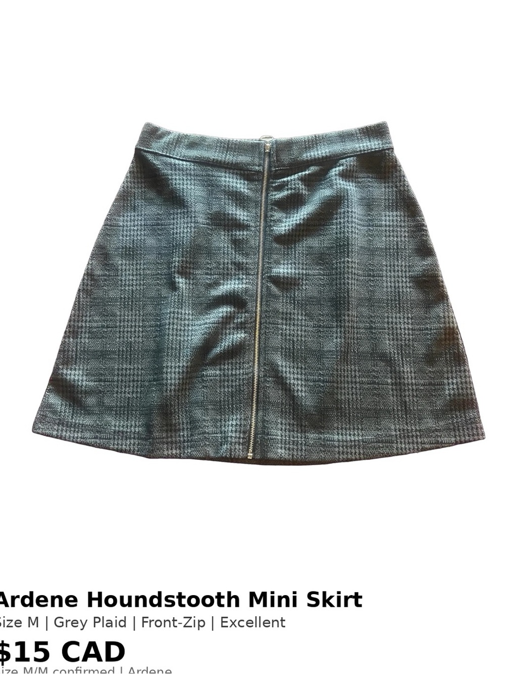 Ardene Grey Houndstooth Front-Zip Mini Skirt